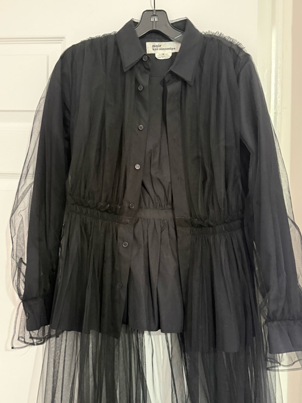 noir kei ninomiya Black Sheer-Trim Button Shirt - Picture 2 of 7